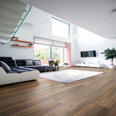 Sample-Cuatt Aq D570 Harbour Brown Wood Effect Click Laminate Flooring ...