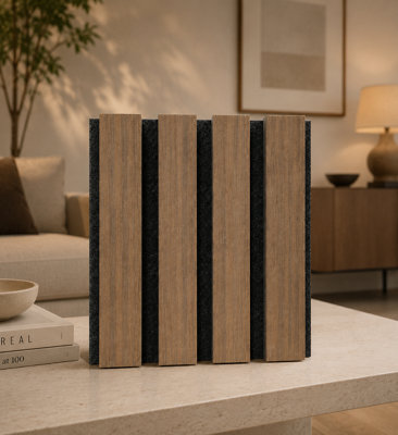 SAMPLE LIGHT WALNUT ACOUSTIC 3D TIMBER OAK SLATTED WALL PANEL