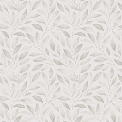 Sample of Banana Leaf Mural Wallpaper In Neutral And White