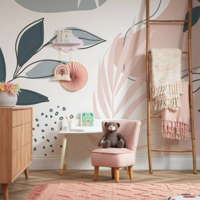 Sample of Boho Botanicals Mural Pink and Teal