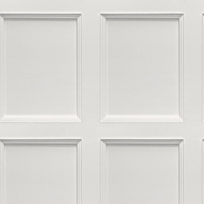 Sample of Classic Wood Panel Wallpaper in Dove White