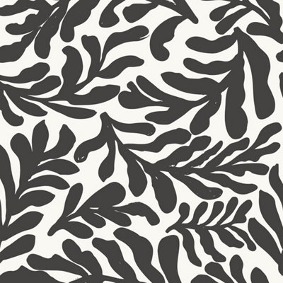 Sample of Coral Leaf Wallpaper in Charcoal on White