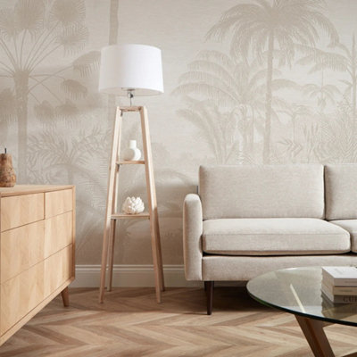 Sample of Etched Palms Mural Wallpaper in Neutral
