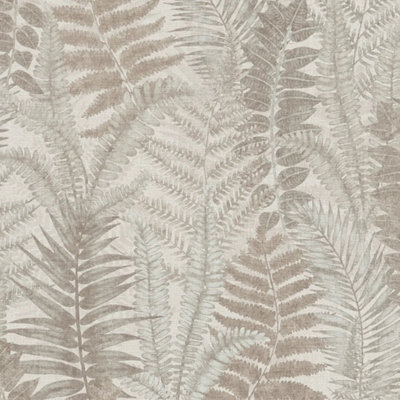 Sample of Fern Foliage Wallpaper in Grey on Beige