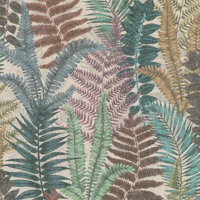 Sample of Fern Foliage Wallpaper in Multicolour on Beige