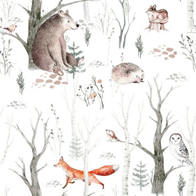 Sample of Forest Friends Wallpaper in Earthy Tones