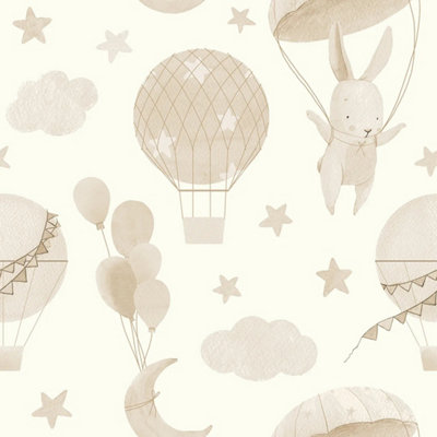 Sample of High Flying Bunny Wallpaper in Neutrals