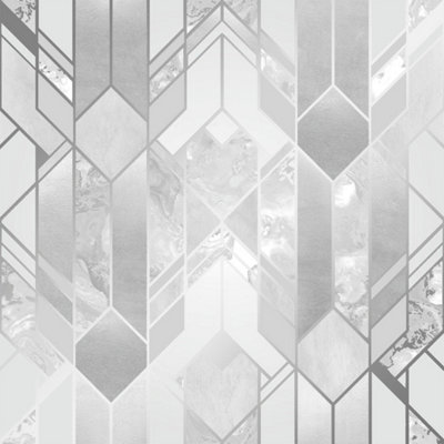 Sample of Liquid Marble Geometric Wallpaper Silver (53 x 30cm)