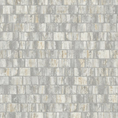 Sample of Messina Tile Wallpaper Grey, Gold (53 x 30cm)