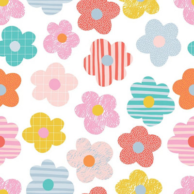 Sample of Miss Daisy Wallpaper in Multicoloured Brights