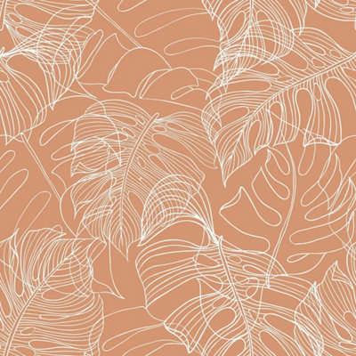 Sample of Monstera Leaf Wallpaper Terracotta (53 x 30cm)