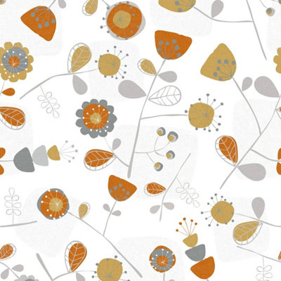 Sample of Newstalgia Floral wallpaper in Orange, Yellow (53 x 30cm)