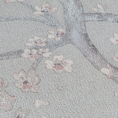 Sample of Oriental Blossom Wallpaper in Grey