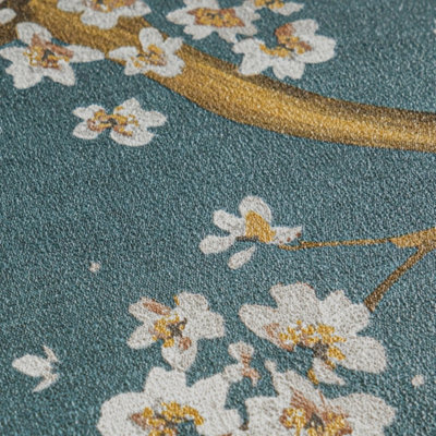 Sample of Oriental Blossom Wallpaper in Teal