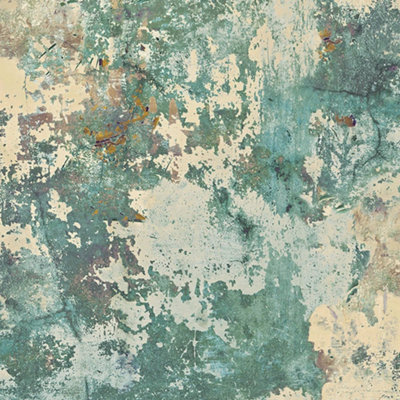 Sample of Patina Concrete Effect Wallpaper Teal, Ochre (53 x 30cm)