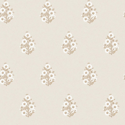 Sample of Posy Wallpaper in Taupe on Cream