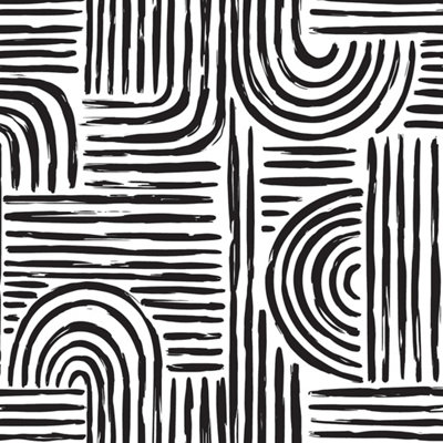 Sample of Raffia Curves Wallpaper in Charcoal on White