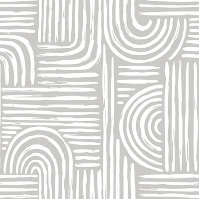 Sample of Raffia Curves Wallpaper in Warm Grey