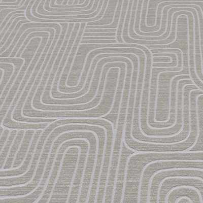 Sample of Retro Curve Wallpaper in Mushroom with Silver