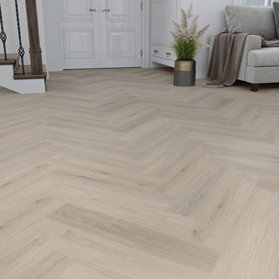 Sample of Sarna Herringbone Oak Grey Wood Effect Luxury Vinyl Click Flooring LVT - 2.36m2
