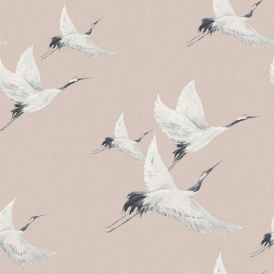 Sample of Soaring Cranes Wallpaper in nude (53 x 32cm)