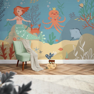Sample of The Mermaid Princess Mural in Multicoloured