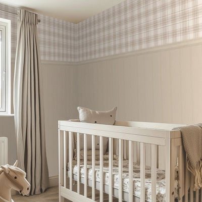 Sample of Traditional Check Panel Wallpaper in Cream and Butterscotch with Light Butterscotch Panel