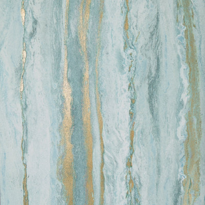 Sample of Zurich Metallic Wallpaper in Turquoise and Metallic Gold