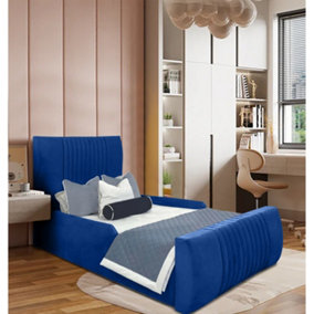 Samsun Kids Bed Gaslift Ottoman Plush Velvet with Safety Siderails- Blue