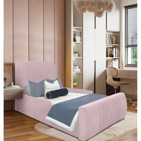 Samsun Kids Bed Gaslift Ottoman Plush Velvet with Safety Siderails- Pink