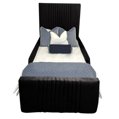 Samsun Kids Bed Plush Velvet with Safety Siderails- Black