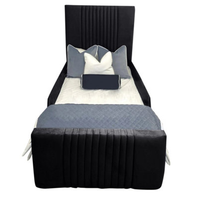 Samsun Kids Bed Plush Velvet with Safety Siderails- Steel