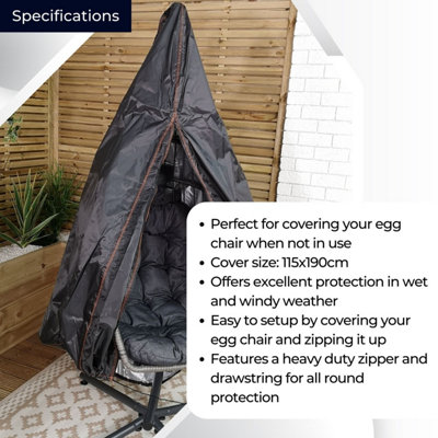 Samuel Alexander 115x190cm Hanging Egg Chair Cover For Garden Swing Chair Waterproof For Standing Egg Chair Heavy Duty Zipper - 5