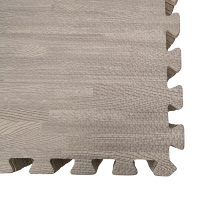 Samuel Alexander 8 Piece Grey Wood Effect EVA Foam Floor Protective Tiles or Mats 60x60cm Each