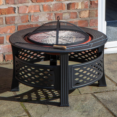 Samuel Alexander 80x580 Black Steel Garden Patio Firepit Heater BBQ with Cover