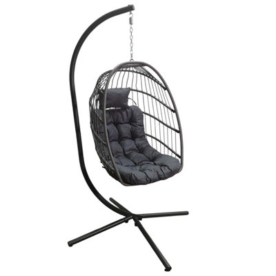 Samuel Alexander Grey Hanging Egg Chair with Stand Waterproof Cover And Cushions Steel Frame Rattan Outdoor Swing Chair
