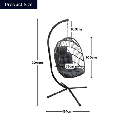 Samuel Alexander Grey Hanging Egg Chair with Stand Waterproof Cover And Cushions Steel Frame Rattan Outdoor Swing Chair