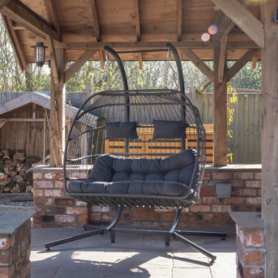 Samuel Alexander Grey Luxury 2 Seater Double Hanging Egg Chair Garden Outdoor Swing Folding Cocoon Chair Rattan Garden Furniture
