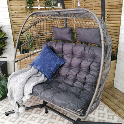 Samuel Alexander Grey Luxury 2 Seater Double Hanging Egg Chair Garden Outdoor Swing Folding Cocoon Chair