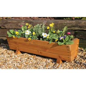 Samuel Alexander Hand Made 87cm x 28cm Traditional Rustic Wooden Large Garden Trough Flower Bed Planter