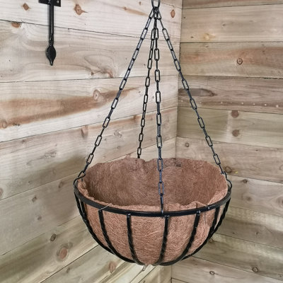 Samuel Alexander Heavy Duty Black Metal Steel Twisted Bar Design Garden Patio Hanging Basket with WaterSave Coco Fibre Liner 40cm