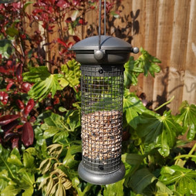 Samuel Alexander Heavy Duty Flick and Click Garden Wild Bird Hanging Pewter Metal Peanut Feeder