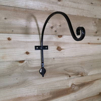 Samuel Alexander Heavy Duty Handcrafted Metal 38cm Black Wall Bracket Hook For Garden Hanging Basket Bird Feeder