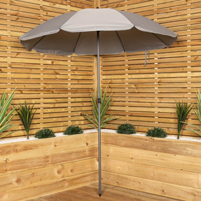 Samuel Alexander Outdoor 4 Seater Round Glass Top Table and Chairs Patio Set with Parasol in Grey - 3