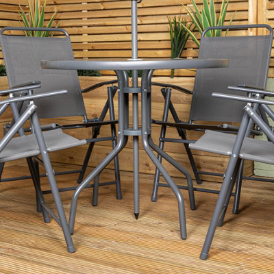 Samuel Alexander Outdoor 4 Seater Round Glass Top Table and Chairs Patio Set with Parasol in Grey - 4