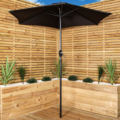 Samuel Alexander Outdoor 6 Seater Glass Top Table and Chairs Patio Set with Parasol in Black - 3