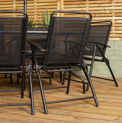 Samuel Alexander Outdoor 6 Seater Glass Top Table and Chairs Patio Set with Parasol in Black - 8