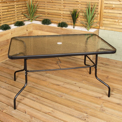 Samuel Alexander Outdoor 6 Seater Glass Top Table and Chairs Patio Set with Parasol in Black - 9