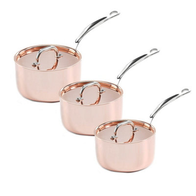 Samuel Groves Copper Induction 3 Piece Saucepan Set DIY at B&Q