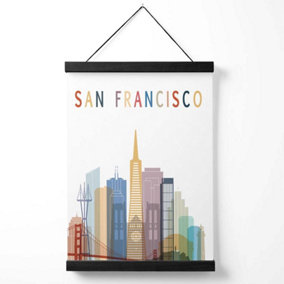 San Francisco Colourful City Skyline Medium Poster with Black Hanger
